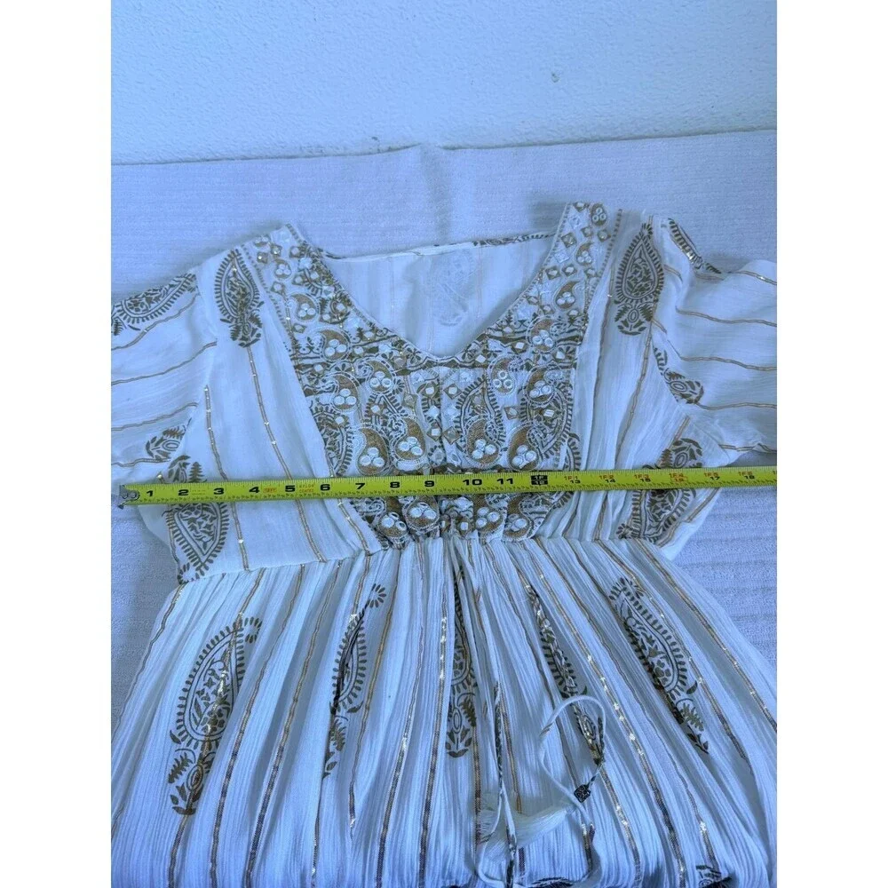 Namaste India Women S Dress Gold White Embroidered Bell Sleeve Festival Boho - Picture 11 of 16